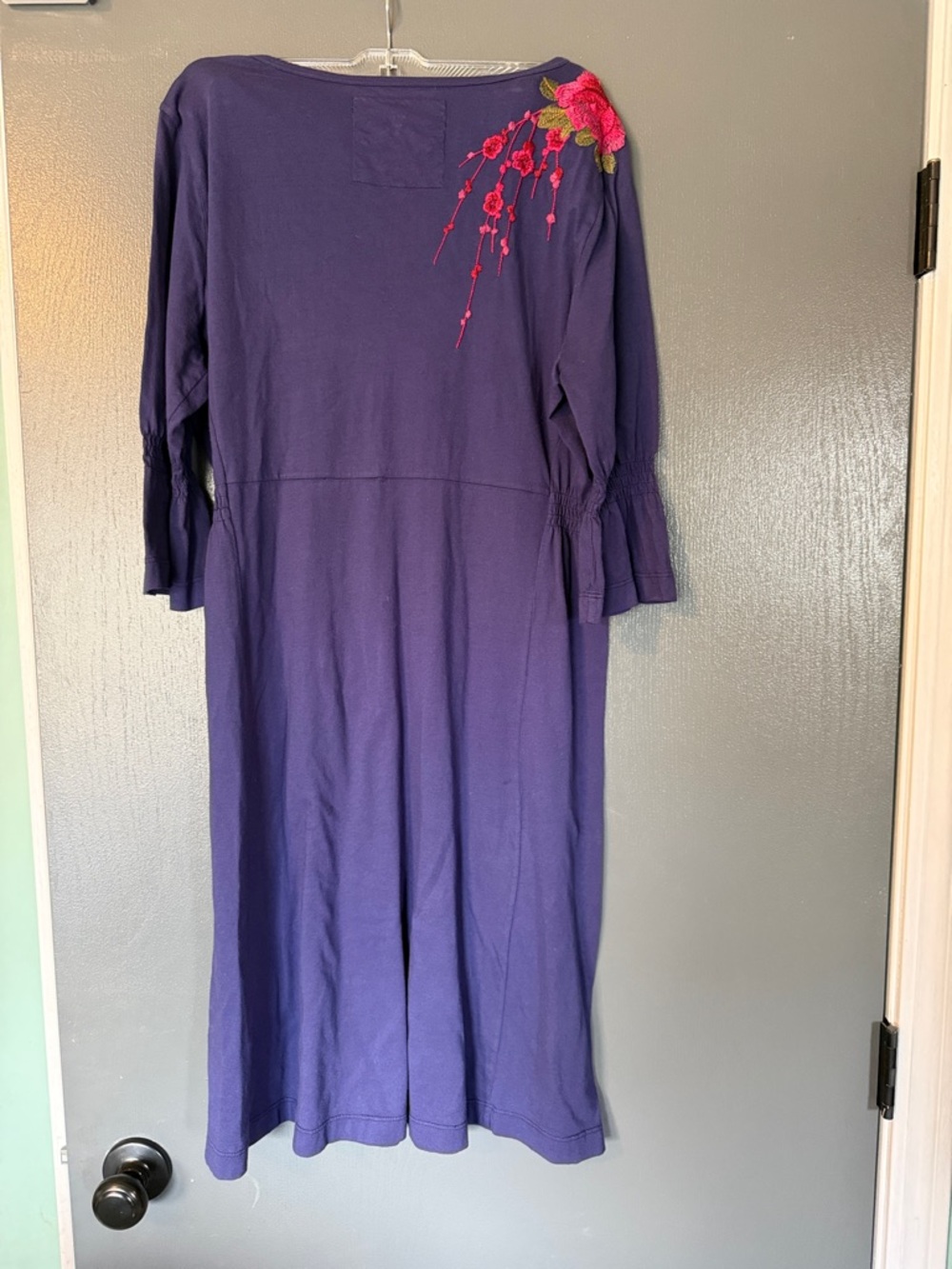 Johnny Was Blue Midi Dress with Pink & Yellow Floral Embroidery - Picture 3 of 3